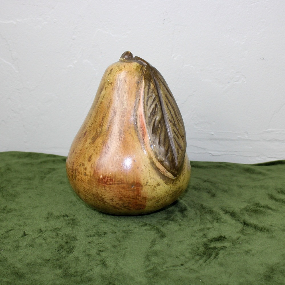 Vintage Chalkware Large Pear Tabletop Figurine MCM Brown Fruit Heavy 8" Tall